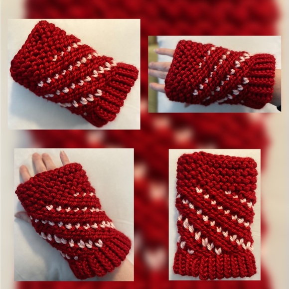 Hand Crafted Knit Spiral Heart Fingerless Gloves Valentine’s Gift Typing Gloves - Picture 5 of 7